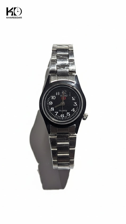 Classic Black Dial Quartz Watch for Women | With Free Box